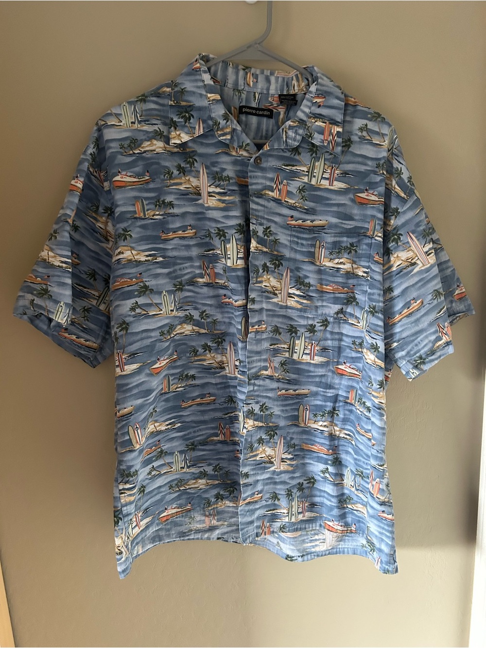 Pierre Cardin Light Blue Tropical Print Camp Shirt